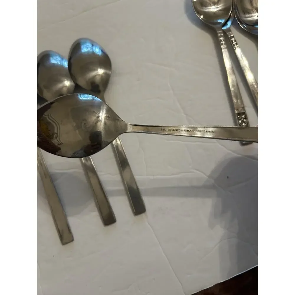 Vintage Customcraft Fluer De Lis Set‎ Of 6 Soup/Dinner Spoon Stainless Flatware